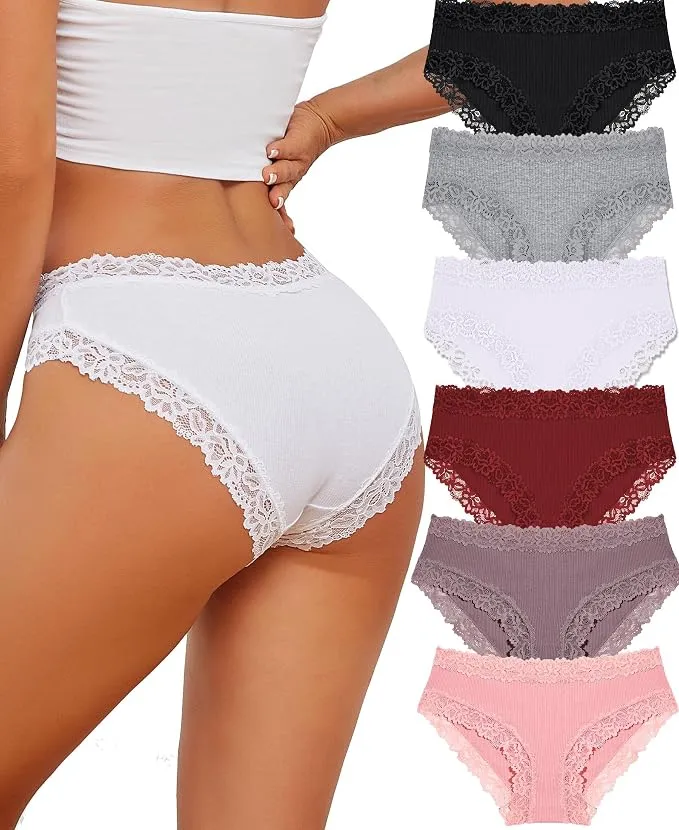 Pack 6 Bragas Mujer ALL OF SHE Algodón Encaje Brazilian Hipster M