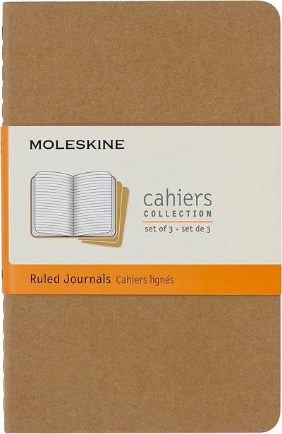 Moleskine - Cahier Journal Cuaderno de Notas, Set de 3 Cuadernos con Páginas, Tapa de Cartón y Cosido de Algón Visible, Color Marrón Kraft