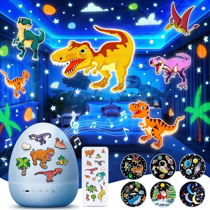 Proyector Huevo Dino Infantil con 12 Películas y Luz Nocturna