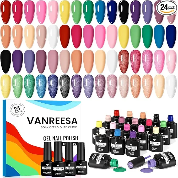 Lote 20 Esmaltes Semipermanentes VANREESA: Rojo, Rosa, Morado, Marrón y Más