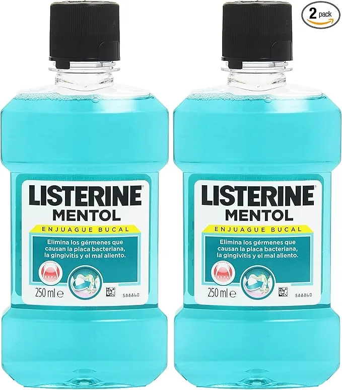 Listerine Enjuague Bucal, Mentol, 250 ml Paquete de 2
