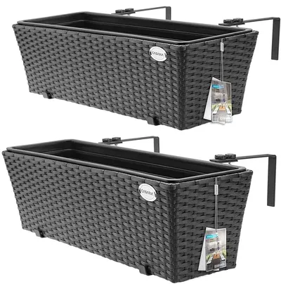 Casaria 2x Maceteros de Balcón Negros 60x20x19 con Soporte Colgante
