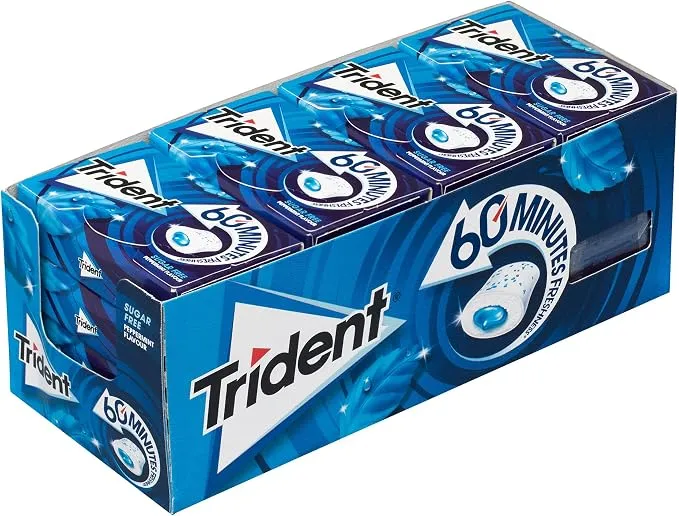 Trident 60 Minutos Chicles Menta Sin Azúcar Pack 16 Unidades
