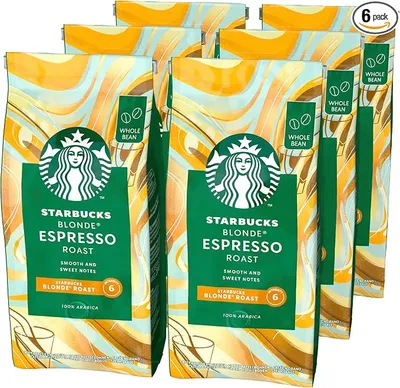 STARBUCKS Blonde Espresso Roast Café De Grano Entero De Tostado Suave, 200g (Paquete de 6)