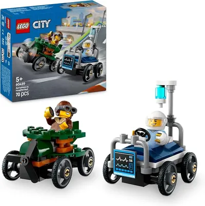 LEGO City Pack de Coches de Carreras: Avión vs. Cama de Hospital de Juguete