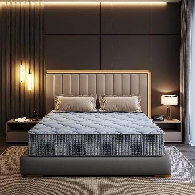 Grbsy Colchón Viscoelástico Gel Híbrido 135x190 cm con Muelles Ensacados y 7 Zonas Ergonómicas