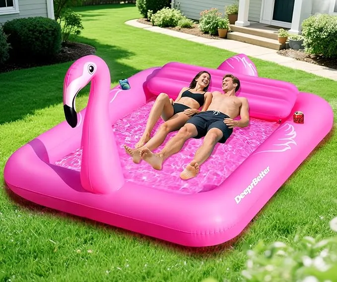 DeeprBetter Colchoneta Piscina Adultos, Flamenco Hinchables para Piscina con Posavasos, Colchoneta Hinchable Piscinas Grande 205 * 150CM, Flotadores Piscinas Adultos con Almohada Colchonetas Playa