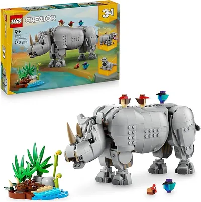 LEGO Creator 3 en 1 Animales Salvajes: Majestuoso Rinoceronte con Pájaros