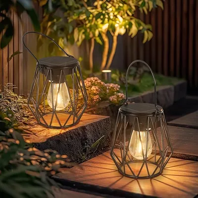 Ketom Farolillos Solares Exterior, 2 Lamparas Solares LED Farol Solar Jardin Diamante Colgante, Metal IP65 Impermeable Decoracion para Patio Terraza Césped Camping Halloween