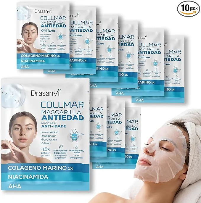 Drasanvi Collmar Mascarilla Facial Marino con Ácido Hialurónico - Pack 10 Unidades