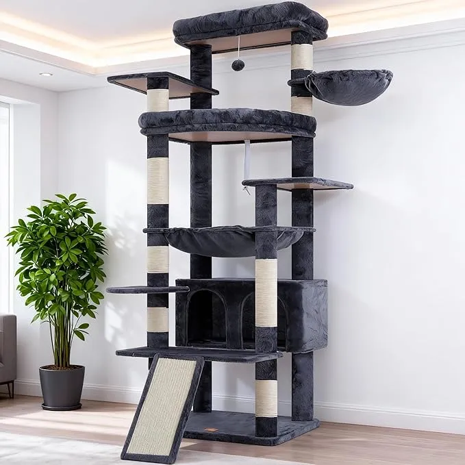 Heybly Árbol Rascador Grande para Gatos 191cm Gris Ahumado