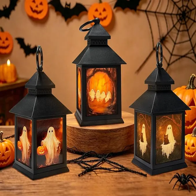 Lote 3 Piezas Decoración Halloween: Lámpara LED Calabaza Fantasma