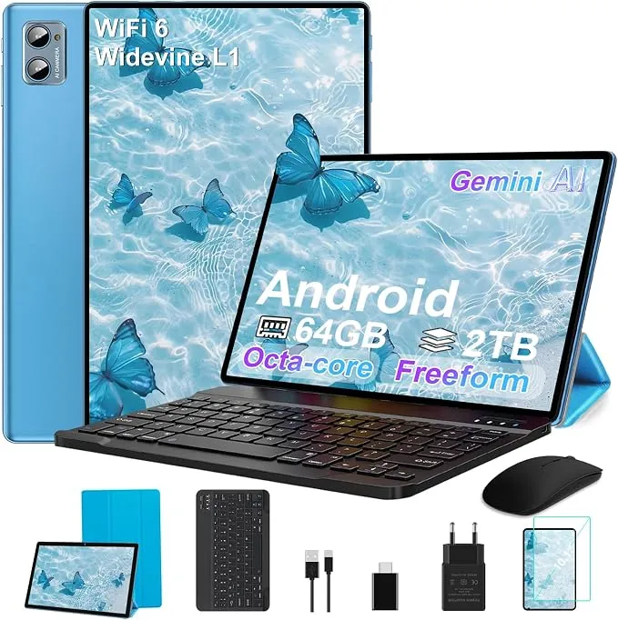 Tableta SUAAT 2026 10" Octa Core 64GB + 2TB TF, 5G WiFi, Android con Funda, Teclado y Ratón
