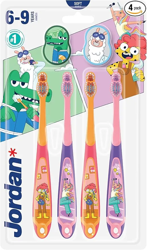 Pack 4 Cepillos de Dientes Jordan Step 3 para Niños 6-9 Años