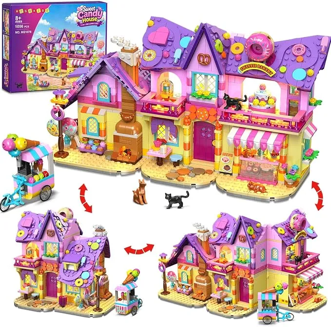HOGOKIDS Casa-Pastelería Friends 3 en 1 con Luces LED, Juguete de Construcción Rosa
