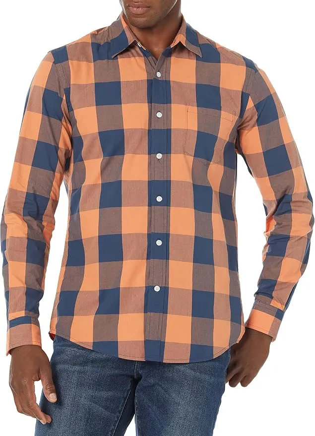 Amazon Essentials Camisa Popelín Manga Larga Ajuste Entallado Hombre