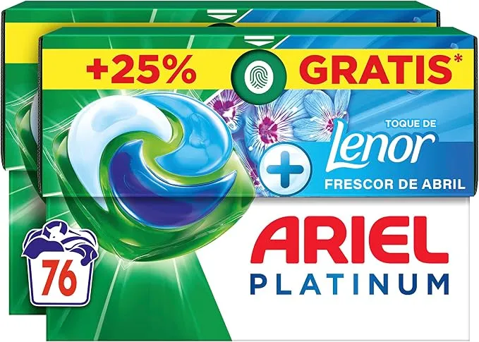 ARIEL PODS Platinum Detergente Lavadora Liquido 76 Capsulas/Pastillas, Jabon Frescor de Abril, Limpieza Profunda Incluso en Ciclos Mas Frios