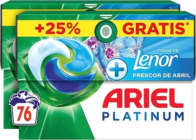 ARIEL PODS Platinum Detergente Lavadora Liquido 76 Capsulas/Pastillas, Jabon Frescor de Abril, Limpieza Profunda Incluso en Ciclos Mas Frios