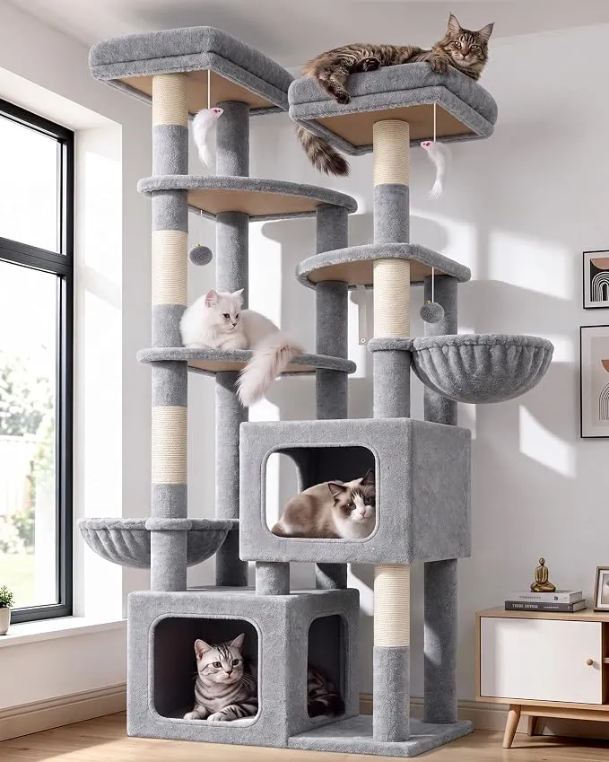 Arbol Rascador para Gatos Globlazer Alto 189cm con Nidos y Plataformas Amplias