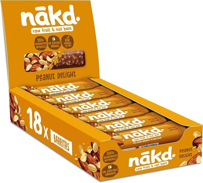 Nākd Peanut Delight: Barritas Raw Veganas y Sin Gluten Pack 18x35g