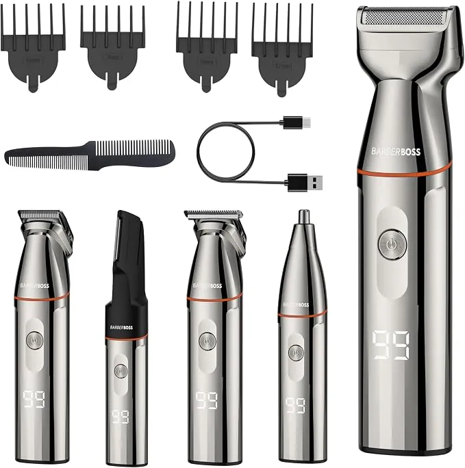 BarberBoss Kit Recortadora Barba 5 en 1 Inalámbrica para Hombre