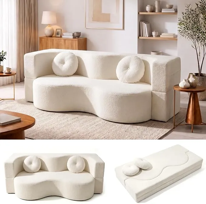 Sofá Cama LVRUIEDS 2 Plazas con Espuma Alta Densidad y 2 Almohadas