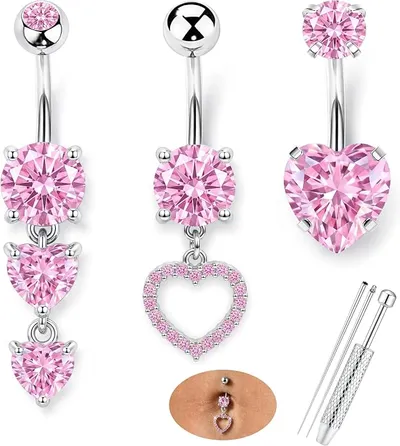 Pack 3 Piercings Ombligo LOLIAS Acero Quirúrgico Colgante
