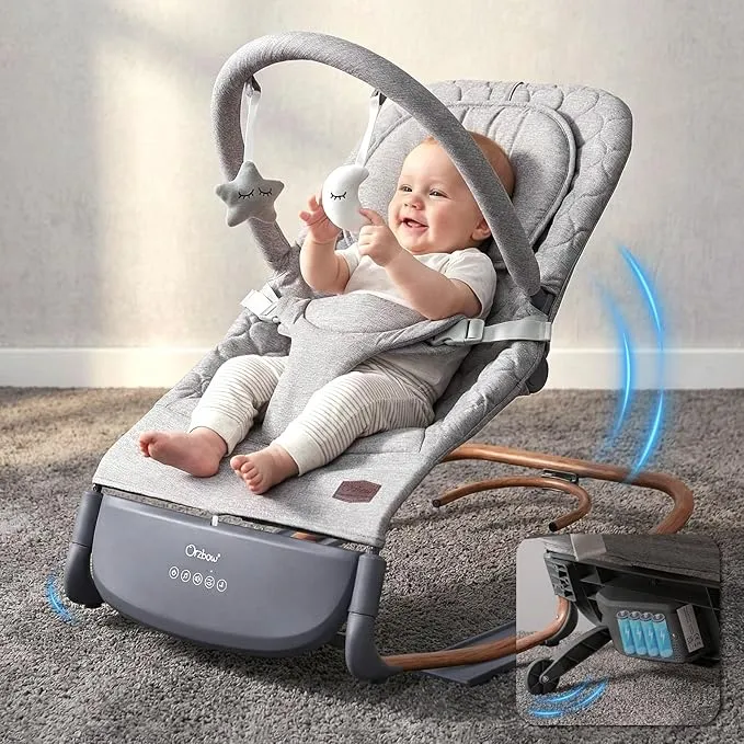 Hamaca Mecedora Bebé Eléctrica con Sensor de Golpe, Gris Perlado