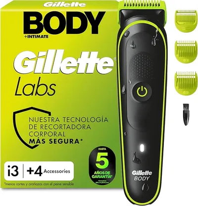 GilletteLabs i3 Body + Intimate Afeitadora Corporal Masculina con 3 Peines, Negro/Verde