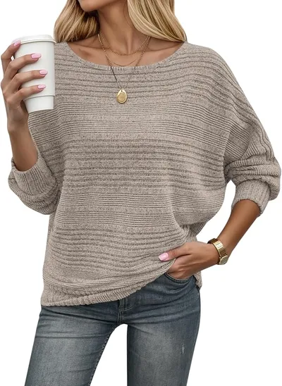 WNEEDU Jersey Mujer Otoño Invierno Fino Punto Rayado Suéter Elegante