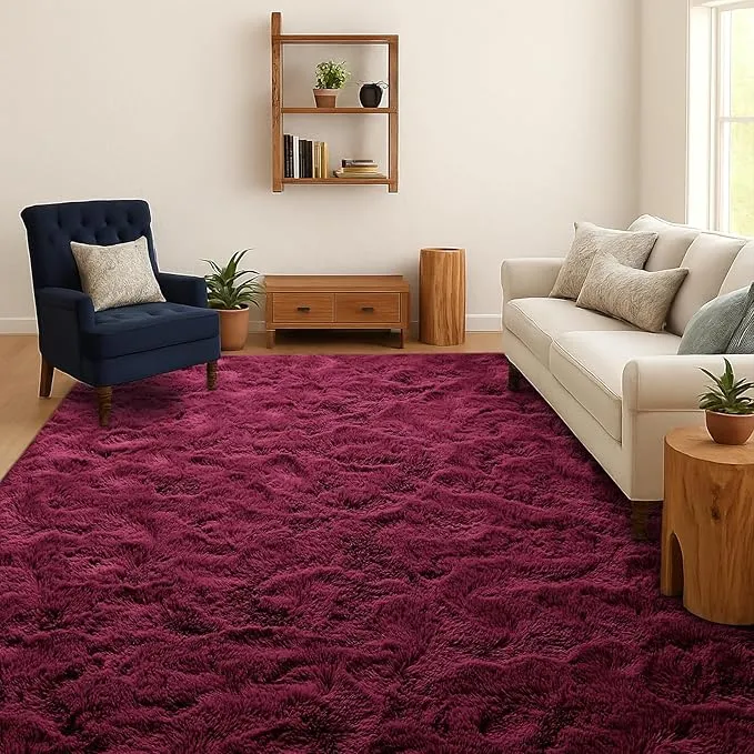 SOANNY Alfombra Salón Pelo Largo Shaggy Lavable 240x300 cm Burdeos