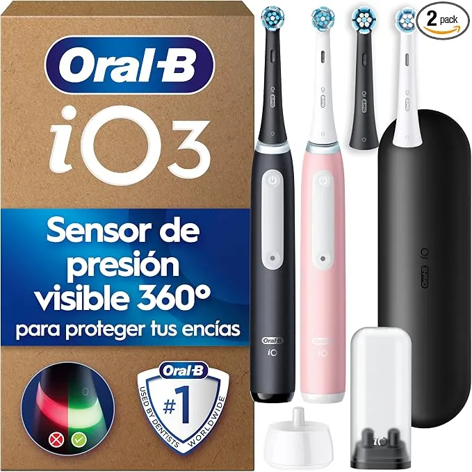 Pack 2 Cepillos Dientes Eléctricos Oral-B iO 3 Negro y Rosa