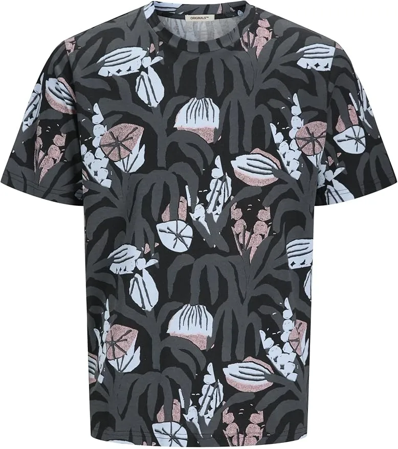 JACK & JONES Joralmeria AOP tee SS Crew Neck, Negro, L Hombres