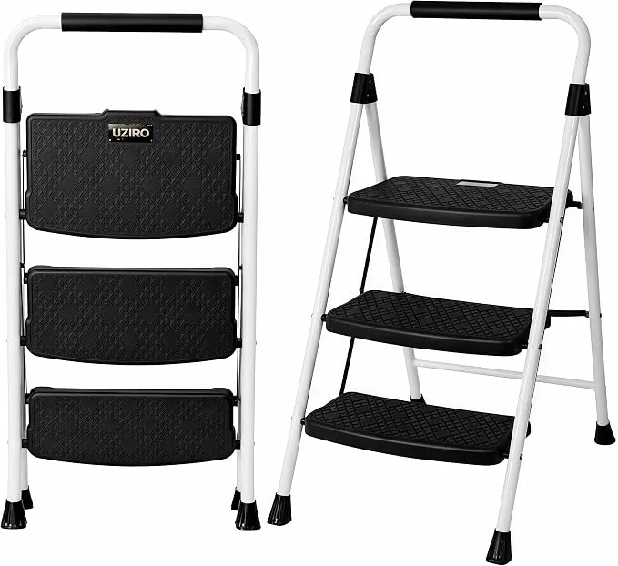 Escalera Plegable 3 Peldaños UZIRO Segura y Compacta