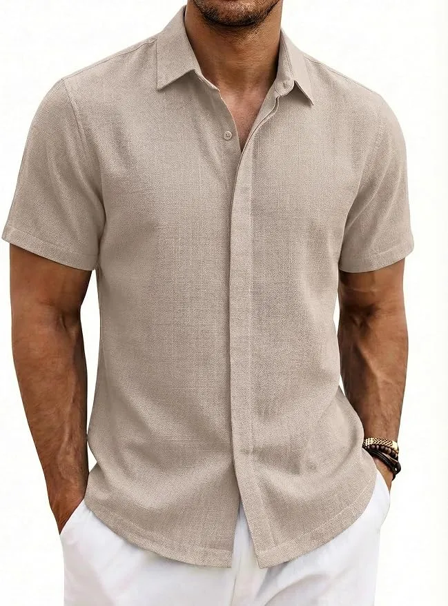 Camisa de Hombre COOFANDY Algodón 100% con Botones Ocultos