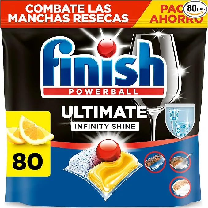 Finish Ultimate Infinity Shine Pastillas para Lavavajillas Aroma Limón - 80 Unidades