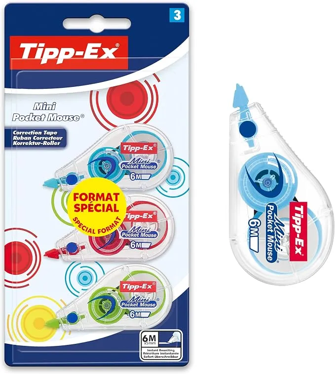 Pack 3 Correctores BIC Tipp-Ex Mini Pocket Mouse para Correcciones Precisas
