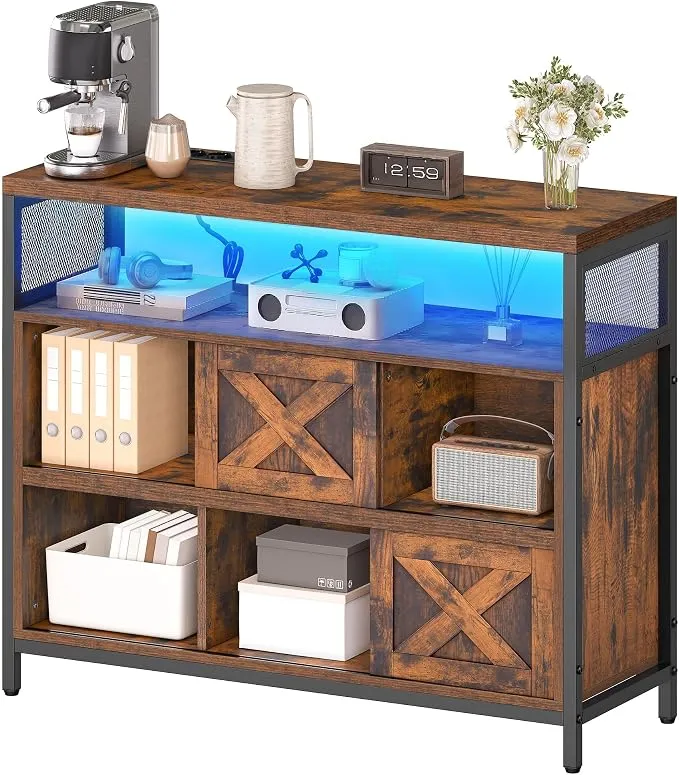Aparador YITAHOME con Enchufes USB/AC y LED (Marrón Rústico)