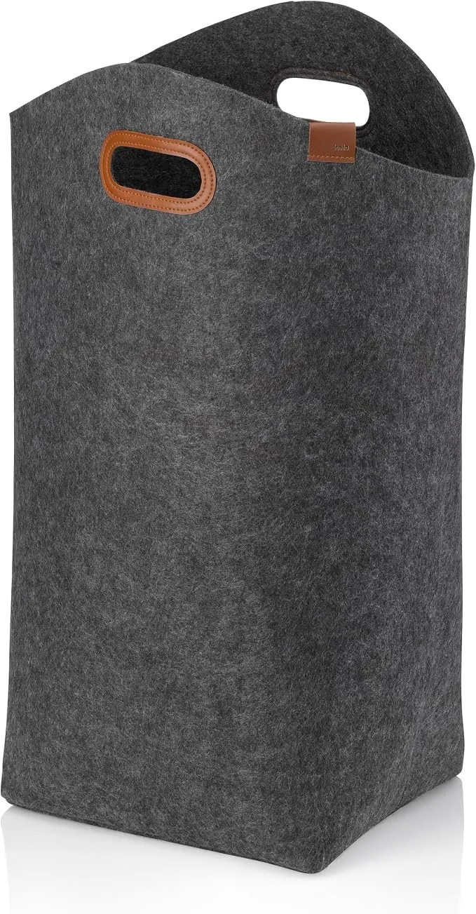 Kela Bolsa de Lavandería Plegable de Fieltro 61 cm con Asas Reforzadas - Gris Oscuro
