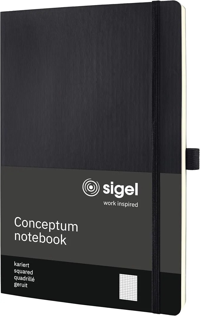 Sigel Cuaderno Conceptum Premium A4 Tapa Blanda, Negro, Cuadriculado