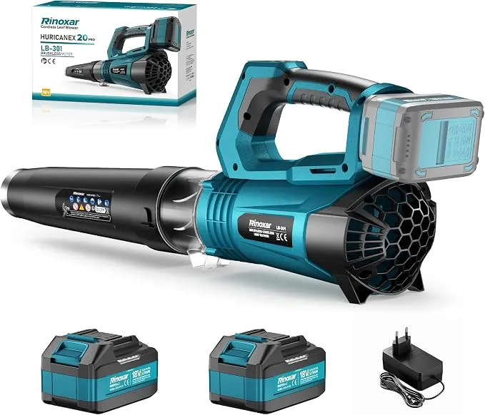 Soplador de Hojas Inalámbrico con Motor Brushless y Baterías 2x18V