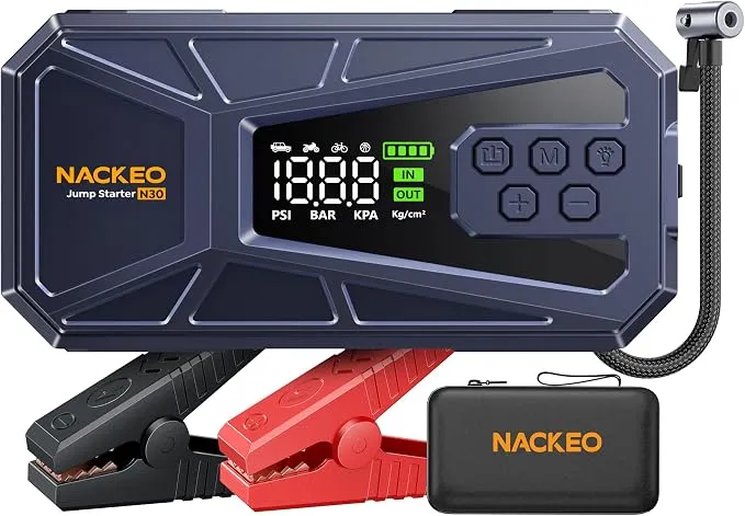NACKEO Arrancador de Baterías Coche 8000A con Compresor 160 PSI y Linterna LED