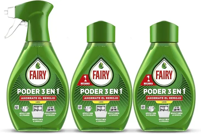 Fairy Spray Poder Sin Remojo Pre-Tratamiento Limón + 2 Recargas (3x500ml)