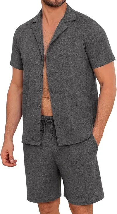 Pijama Corto de Algodón Marvmys para Hombre con Cuello Cubano