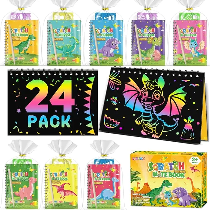 24 Kits de Dinosaurios Scratch Art para Niños