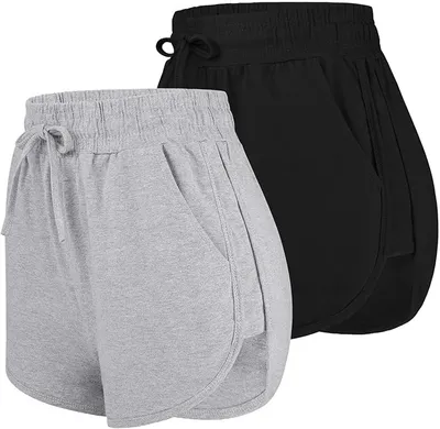 URATOT Paquete de 2 Pantalones Cortos de algodón para Mujer, para Verano, Correr, Gimnasio, Deportes, Cintura con Bolsillos - Negro - M