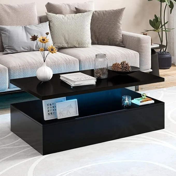 Mesa de Centro GOPLUS LED con Mando a Distancia y Doble Nivel