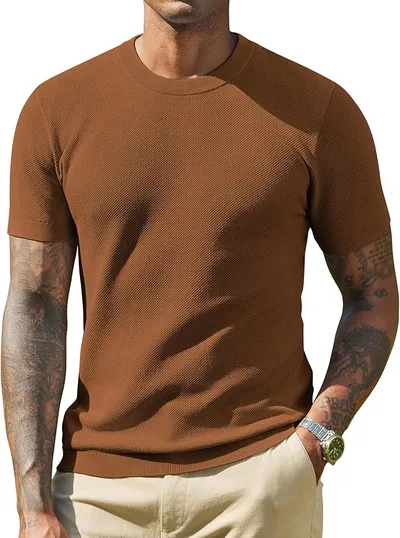 Camiseta Básica de Punto COOFANDY para Hombre Cuello Redondo Elegante