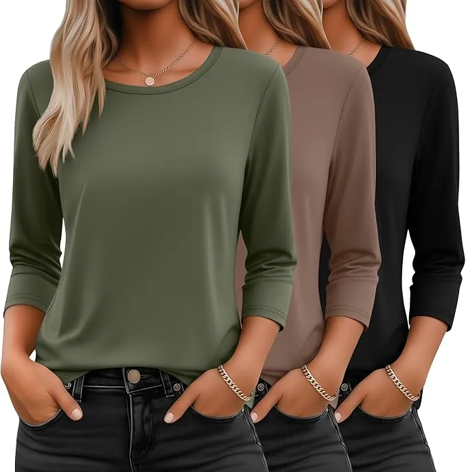 Ficerd Pack de 3 Camisetas de Manga 3/4 para Mujer
