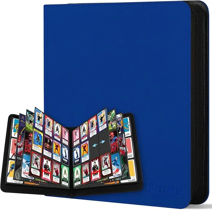 WITHYU Álbum Coleccionista 720 Cartas, Carpeta Impermeable con Cremallera Lateral, Portátil (Azul Marino)